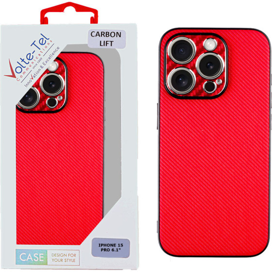 Volte-Tel ���� Iphone 15 Pro 6.1'' Carbon Lift Full Camera Protection RED