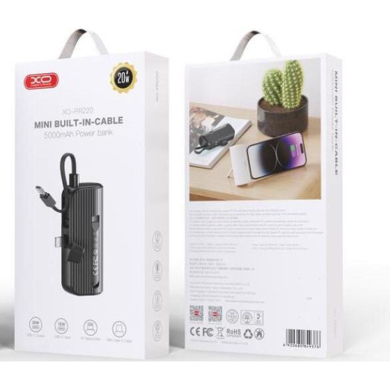 XO PR220 Powerbank ������ �� ����� Lightning ��� Iphone Kai ������� TYPE-C, 5000MAh - (XO-PR220BK)