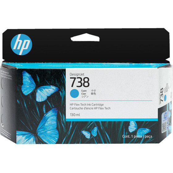 HP 738 130-Ml Cyan Designjet Ink Cartridge - (498N5A)