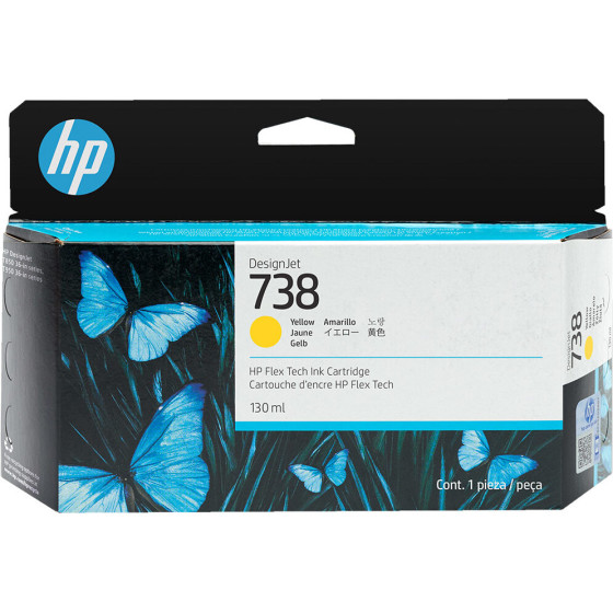 HP 738 130-Ml Yellow Designjet Ink Cartridge - (498N7A)