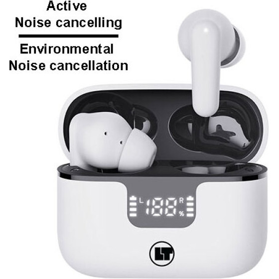 Lamtech BT5.3 Earbuds Anc & 4MIc Enc With Led Charging Case White - (LAM113041)