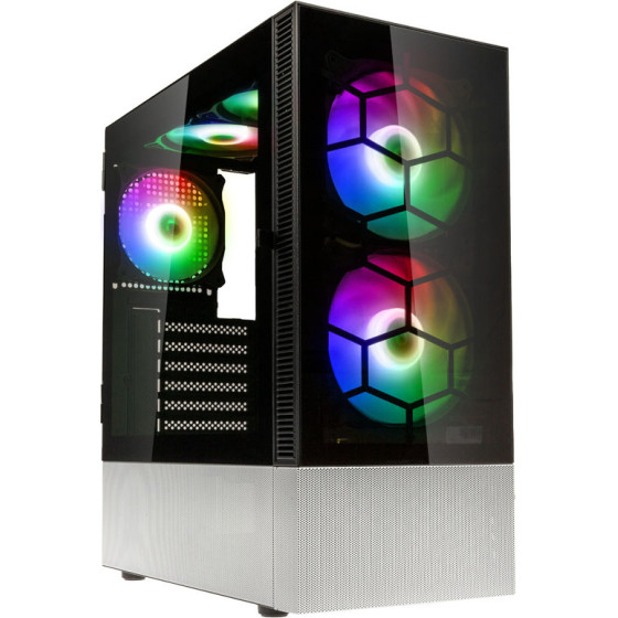 Kolink Observatory Mx Glass Argb Midi Tower Case - Black/White (With 5 Argb Fans - 2x140mm & 3x120mm - (PGW-CH-KOL-114)