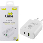 Lime Type C Gan Pd 3.0 Dual Super Fast Travel LTC75W 75W 4.0A Pd 54W + Usb Qc 3.0 21W WHITE