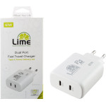 Lime Type C Pd 3.0 Dual Super Fast Travel LTC61W 61W 4.0A 36W +Type C 25W WHITE