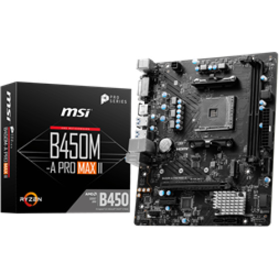 MSI Mb B450M-A Pro Max II, Socket Amd AM4, Cs Amd B450, 2 Dimm Sockets DDR4, DVI-D/ HDMI, LAN, MICRO-ATX, 3YW. - (911-7C52-036)