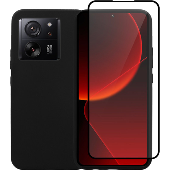 Vivid Set Silicone Matte Case + Full Face Tempered Glass Xiaomi 13T Black - (VIMAT323GLASSBK)