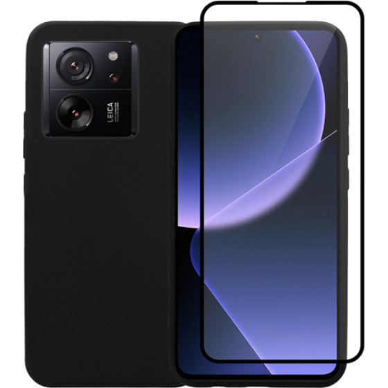 Vivid Set Silicone Matte Case + Full Face Tempered Glass Xiaomi 13T Pro Black - (VIMAT324GLASSBK)