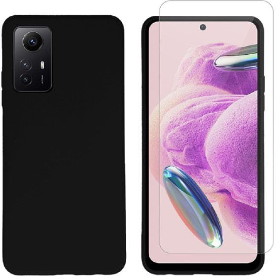 Vivid Set Silicone Matte Case + Tempered Xiaomi Redmi Note 12S Black - (VIMAT312BKGLASSTN)