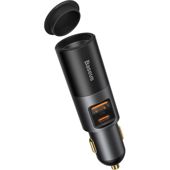 Baseus Car Charger Cigarette Lighter Expansion USB/Type-C PD+Qc 120W Gray - (CCBT-C0G)
