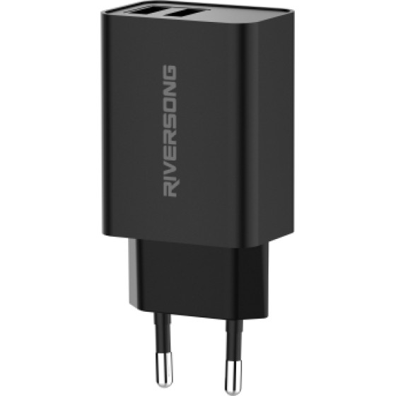 Riversong Travel Adapter SafeKub D2 2.4A Dual USB Black - (AD29)