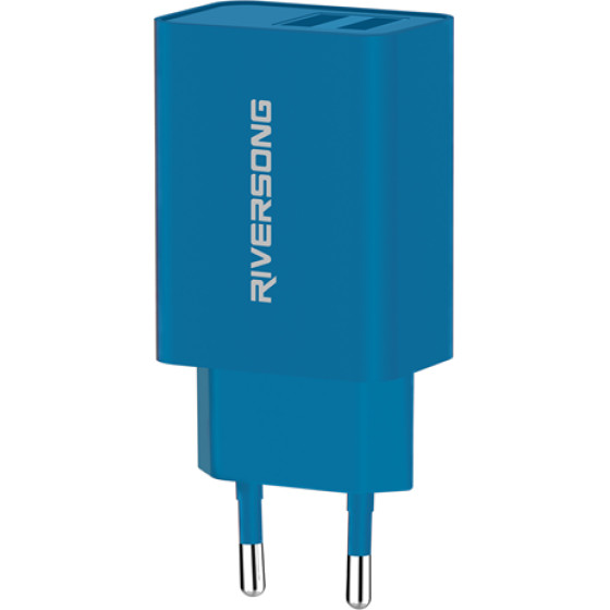 Riversong Travel Adapter SafeKub D2 2.4A Dual USB Blue - (AD29-EUBL)