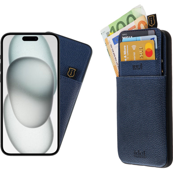 Idol 1991 ���� Iphone 15 Plus 6.7'' ANTI-Rfid Leather Smart Wallet BLUE