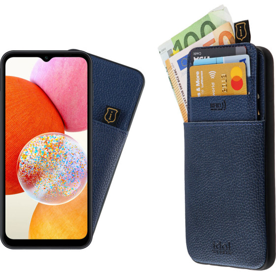 Idol 1991 ���� Samsung A14 4G A145/A14 5G A146 6.6'' ANTI-Rfid Leather Smart Wallet BLUE