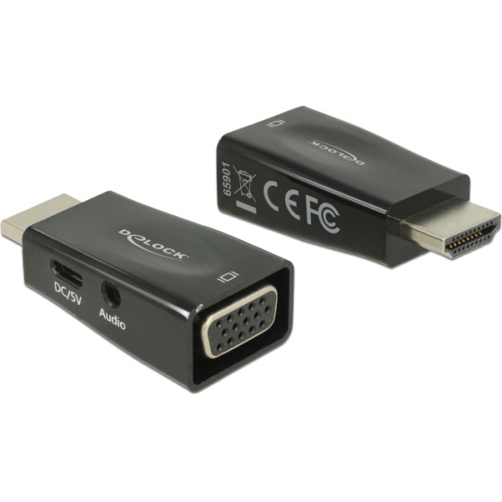 DeLock ���������� Hdmi �� Vga + 3.5mm 1080p, ������ - (65901)