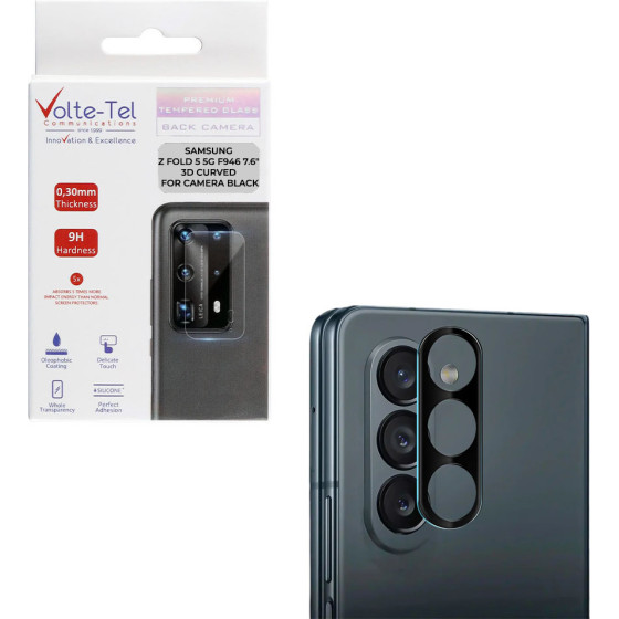 Volte-Tel Tempered Glass Samsung Z Fold 5 5G F946 7.6'' 9H 0.25mm 3D Curved For Camera BLACK