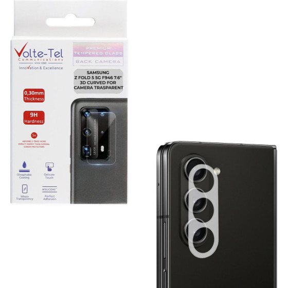 Volte-Tel Tempered Glass Samsung Z Fold 5 5G F946 7.6'' 9H 0.25mm 3D Curved For Camera TRANSPARENT