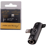 NSP Adaptor 2 In 1 Charging And Audio Adapter Lightning To 3.5MM JACK+Lightning BLACK