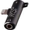 NSP Adaptor 2 In 1 Charging And Audio Adapter Lightning To 3.5MM JACK+Lightning BLACK