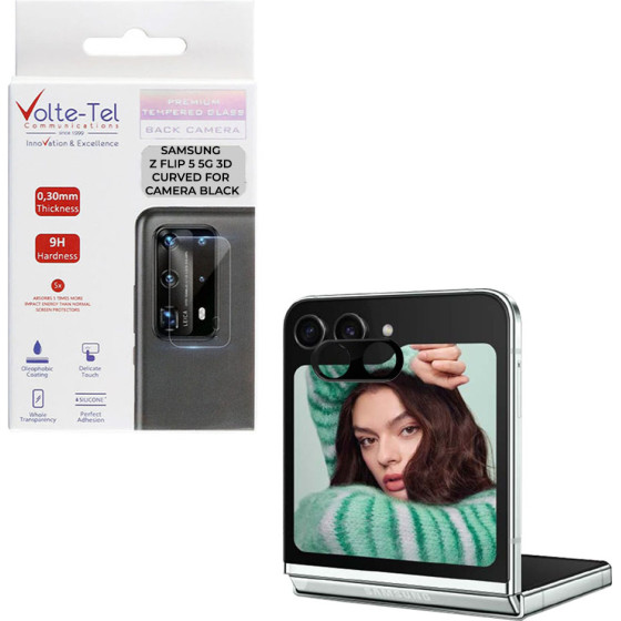 Volte-Tel Tempered Glass Samsung Z Flip 5 5G F731 6.7'' 9H 0.25mm 3D Curved For Camera BLACK