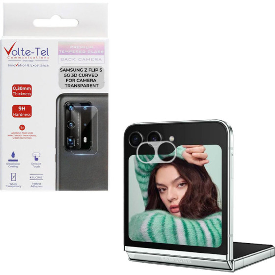 Volte-Tel Tempered Glass Samsung Z Flip 5 5G F731 6.7'' 9H 0.25mm 3D Curved For Camera TRANSPARENT