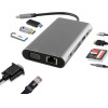 NSP N17 10 In 1 USB-C Hub Type C To Vga With AUDIO/RJ45 1000Mbps/Pd 60W/SDXC/Sd 3.0/Usb 3.0 X3/ Hdmi 4K Alu GREY