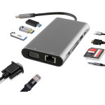 NSP N17 10 In 1 USB-C Hub Type C To Vga With AUDIO/RJ45 1000Mbps/Pd 60W/SDXC/Sd 3.0/Usb 3.0 X3/ Hdmi 4K Alu GREY