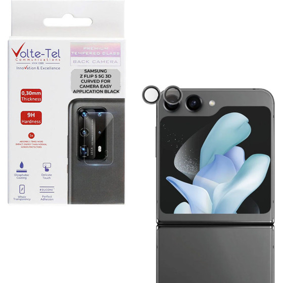 Volte-Tel Camera Glass Cover Samsung Z Flip 5 5G F731 6.7'' 9H 0.30MM Easy Application BLACK - (5205308350979)