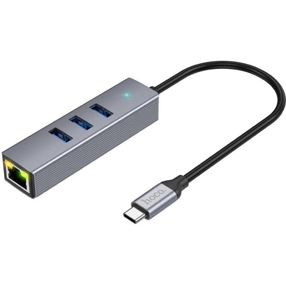 Hoco ���������� Easy Link TYPE-C Gigabit Ethernet (TYPE-C To USB3.0*3+RJ45) - (HB34)