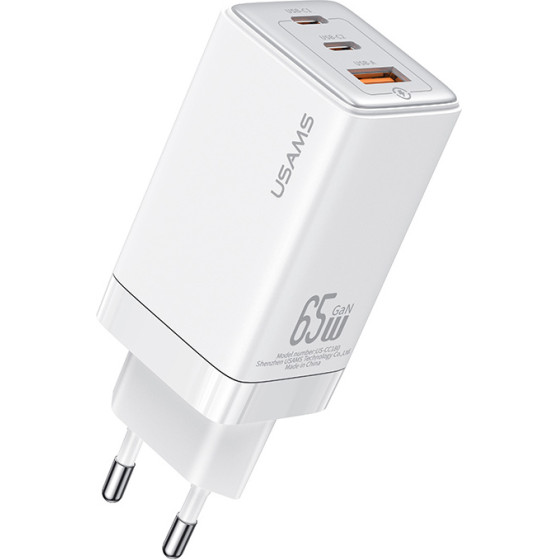 Usams ��������� ������ US-CC180, Usb & 2x USB-C, 65W PD, GaN, ������ - (CC180TC02)