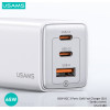 Usams ��������� ������ US-CC180, Usb & 2x USB-C, 65W PD, GaN, ������ - (CC180TC02)