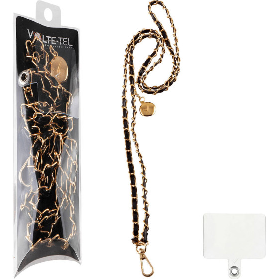 Volte-Tel Neck Strap - ������� ������ ��� ����� Black LEATHER-Gold Metal VT432 120cm