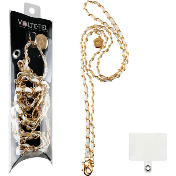 Volte-Tel Neck Strap - ������� ������ ��� ����� White LEATHER-Gold Metal VT419 120cm