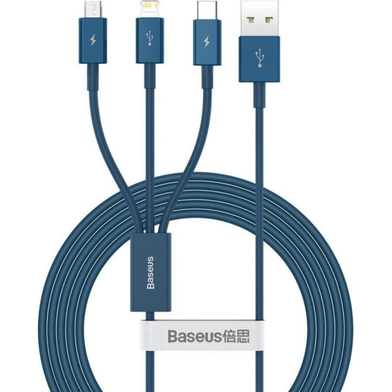 Baseus Superior Series Regular USB to micro USB / Type-C / Lightning Cable 3.5A Blue 1.2m - (CAMLTYS-03)