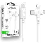 Lamtech 3 In 1 Charging TYPE-C Cable To TYPE-C/LIGHTNING/Micro Usb 1M White - (LAM113119)