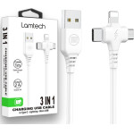Lamtech 3 In 1 Charging Usb Cable To TYPE-C/LIGHTNING/Micro Usb 1M White - (LAM113102)