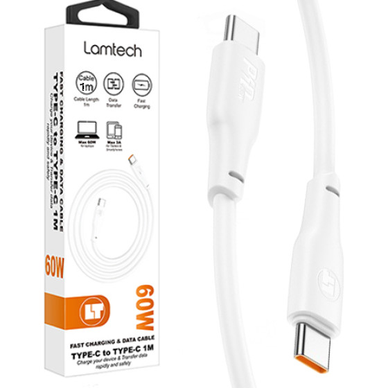 Lamtech Charge And Data Cable TYPE-C To TYPE-C 60W 1M White - (LAM113126)