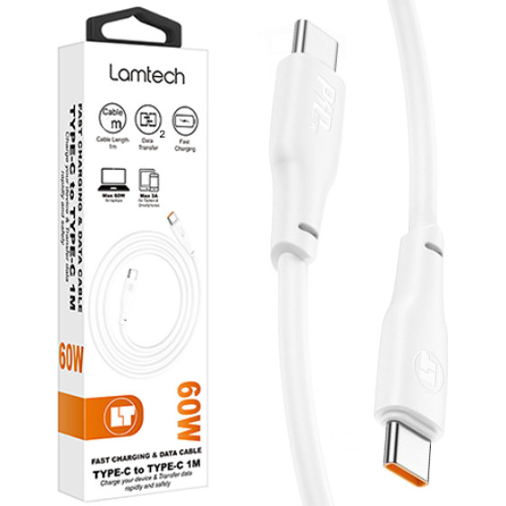 Lamtech Charge And Data Cable TYPE-C To TYPE-C 60W 2M White - (LAM113133)