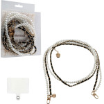 Volte-Tel Neck Strap - ������� ������ ��� ����� White Pearls With Black LEATHER-Gold Metal VT424 120cm
