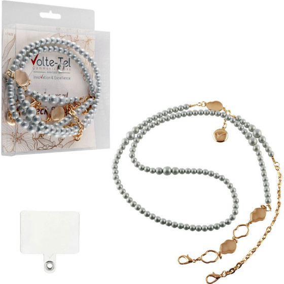 Volte-Tel Neck Strap - ������� ������ ��� ����� White Pearls With Gold Chain VT426 130cm