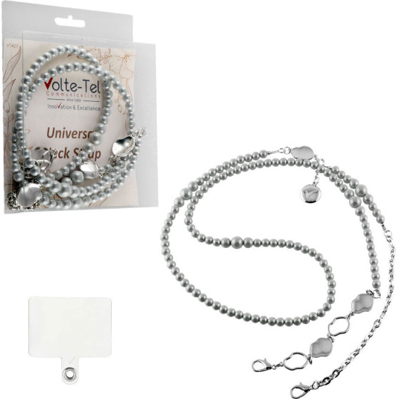 Volte-Tel Neck Strap - ������� ������ ��� ����� White Pearls With Silver Chain VT427 130cm