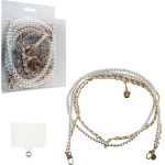 Volte-Tel Neck Strap - ������� ������ ��� ����� White Pearls With White LEATHER-Gold Metal VT425 120cm