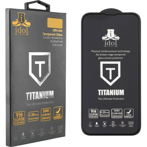 Idol 1991 Tempered Glass Samsung A25 A256 6.5'' 9H 0.25mm Titanium Semi Curved Full Glue BLACK