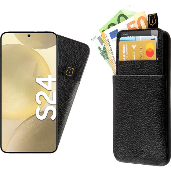 Idol 1991 ���� Samsung S24 5G 6.2'' ANTI-Rfid Leather Smart Wallet Camera Guard BLACK