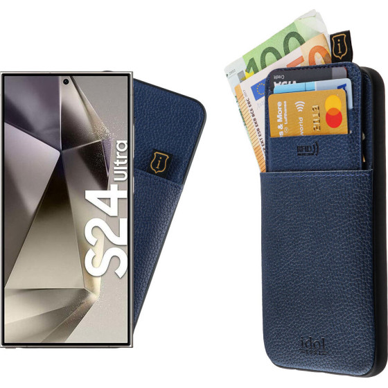 Idol 1991 ���� Samsung S24 Ultra 5G 6.8'' ANTI-Rfid Leather Smart Wallet Camera Guard BLUE