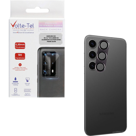 Volte-Tel Camera Glass Cover Samsung S24 5G 6.2'' 9H 0.30MM 3D ALUMINIUM-Electroplating Frame SILVER