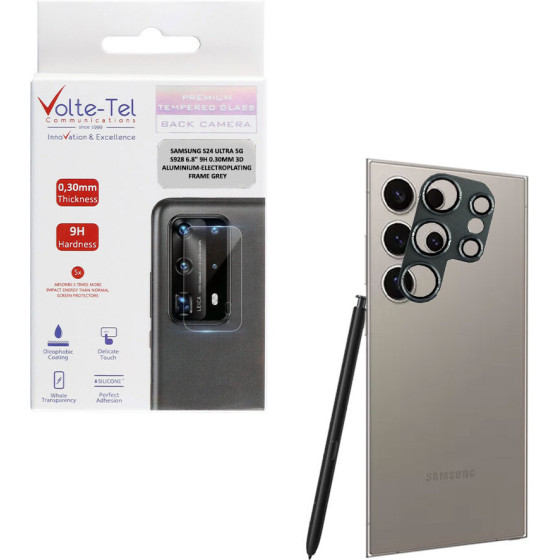Volte-Tel Camera Glass Cover Samsung S24 Ultra 5G S928 6.8'' 9H 0.30MM 3D ALUMINIUM-Electroplating Frame GREY