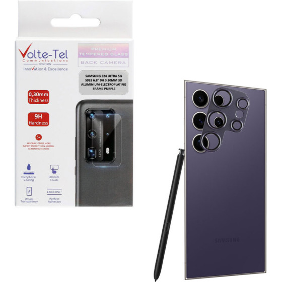 Volte-Tel Camera Glass Cover Samsung S24 Ultra 5G S928 6.8'' 9H 0.30MM 3D ALUMINIUM-Electroplating Frame PURPLE