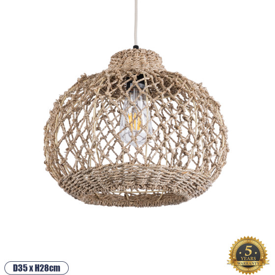 GloboStar Ecuador Boho �������� ��������� ������ �������� 1 x E27 AC220-240V IP20 - �35 x �28cm - ���� Seagrass - ���� ������ ������� - 5 ������ ������� - (02115)