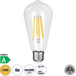 GloboStar ����� Led Long Filament E27 ST64 ������ 4W 840lm 360� Ac 220-240V IP20 �6.4 x �14.5cm ����� ����� 2700K �� ������� ����� - Pro Series 210lm/W - A ���������� ����� - 3 ������ ������� - (99086)