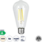 GloboStar ����� Led Long Filament E27 ST64 ������ 4W 840lm 360� Ac 220-240V IP20 �6.4 x �14.5cm ������ ����� 4000K �� ������� ����� - Pro Series 210lm/W - A ���������� ����� - 3 ������ ������� - (99094)